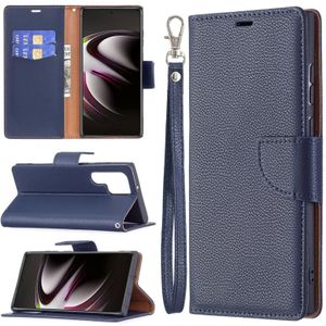 Voor Samsung Galaxy S22 Ultra 5G Litchi Textuur Pure Kleur Horizontale Flip Lederen Telefoonhoesje Met Houder & Card Slots & Wallet & Lanyard (Dark Blue)
