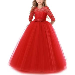 Girls Party Dress Children Clothing Bridesmaid Wedding Flower Girl Princess Dress  Height:170cm(Red)
