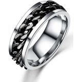 Punk Rock Stainless Steel Rotatable Chain Rings  Ring Size:6(Black)