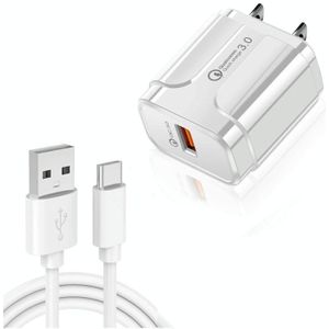 LZ-023 18W  QC3.0 USB Portable Travel Charger + 3A USB to Type-C Data Cable  US Plug(White)
