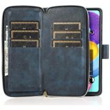 For Samsung Galaxy A51 Zipper Wallet Bag Horizontal Flip PU Leather Case with Holder & 9 Card Slots & Wallet & Lanyard & Photo Frame(Blue)