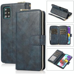 For Samsung Galaxy A51 Zipper Wallet Bag Horizontal Flip PU Leather Case with Holder & 9 Card Slots & Wallet & Lanyard & Photo Frame(Blue)