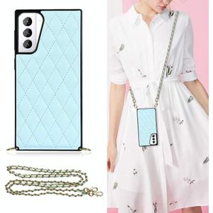 For Samsung Galaxy S21+ 5G Elegant Rhombic Pattern Microfiber Leather +TPU Shockproof Case with Crossbody Strap Chain(Blue)
