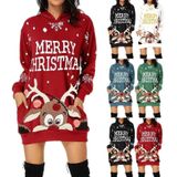 Vrouwen Kerst Elk Print Lange Mouwen Sweatshirt Jurk (Kleur: Wit Maat: XXL)