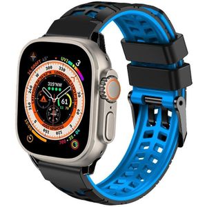 Voor Apple Watch Ultra 49 mm Twill siliconen horlogeband met dubbele rij gesp (zwart blauw)