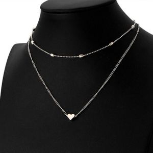 Jewelry Vintage Simple Copper Heart Multi - Layer Clavicle Necklace Wholesale Necklace(Silver)
