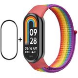 Voor Xiaomi Mi Band 8 ENKAY Hat-Prince 2 in 1 Set Full Coverage Screen Protector + Nylon Velcro Loop Watch Band(Rainbow+Purple)