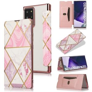 For Samsung Galaxy Note20 Ultra Bronzing Plating PU + TPU Horizontal Flip Leather Case with Holder & Card Slot(Pink White)