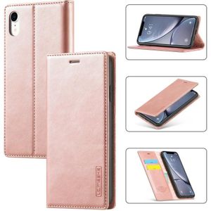 LC.IMEEKE Strong Magnetism Ultra-thin Horizontal Flip Shockproof Matte TPU + PU Leather Case with Holder & Card Slots & Wallet For iPhone XR(Rose Gold)