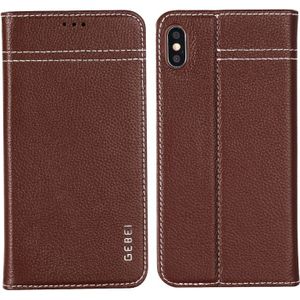For iPhone XS / X GEBEI Top-grain Leather Horizontal Flip Protective Case with Holder & Card Slots(Brown)