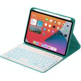 HK006D Vierkante toetsen Afneembare Bluetooth Solid Color Toetsenbord Leren Case met Kleurrijke Backlight & Holder voor iPad Mini 6 (Dark Green)