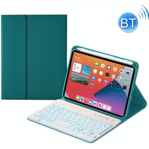 HK006D Vierkante toetsen Afneembare Bluetooth Solid Color Toetsenbord Leren Case met Kleurrijke Backlight & Holder voor iPad Mini 6 (Dark Green)