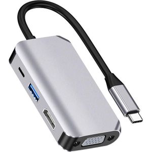 HW-6004 4 In 1 Type-C / USB-C to HDMI + PD + USB 3.0 + VGA Docking Station Adapter Converter(Grey)
