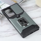 For Samsung Galaxy Note20 Ultra Sliding Camera Cover Design PC + TPU Shockproof Case with Ring Holder & Card Slot(Dark Green)