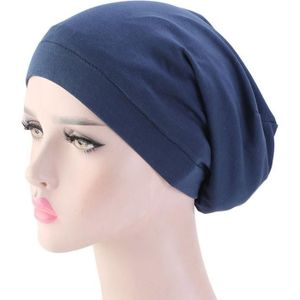 3 PCS TJM-423 Cotton Skullcap Double-Layer Chemotherapy Hat Confinement Hat Turban(Navy)