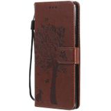 For Xiaomi Redmi Note 10 Pro Tree & Cat Pattern Pressed Printing Horizontal Flip PU Leather Case with Holder & Card Slots & Wallet & Lanyard(Coffee)