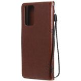 For Xiaomi Redmi Note 10 Pro Tree & Cat Pattern Pressed Printing Horizontal Flip PU Leather Case with Holder & Card Slots & Wallet & Lanyard(Coffee)