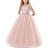 Girls Party Dress Children Clothing Bridesmaid Wedding Flower Girl Princess Dress  Height:170cm(Pink)