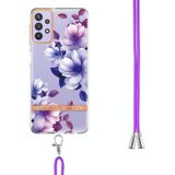 For Samsung Galaxy A32 5G Flowers Series TPU Phone Case with Lanyard(Purple Begonia)