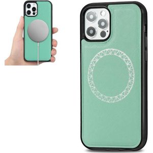 Cross Texture Embossing Magnetic PU + TPU Protective MagSafe Case For iPhone 12 mini(Mint Green)