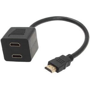 Vergulde HDMI Splitter Adapter Y verdeel stekker met 2 koppelingen  Kabel lengte: 0.3 meter
