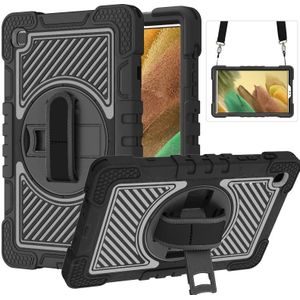 For Samsung Galaxy Tab A7 Lite T220 / T225 360 Degree Rotation Contrast Color Shockproof Silicone + PC Case with Holder & Hand Grip Strap & Shoulder Strap(Black)