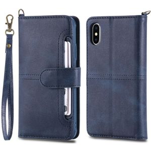 For iPhone X / XS Multifunctional Detachable Magnetic Horizontal Flip Leather Case with Card Slots & Holder & Wallet & Photo Frame(Blue)