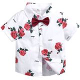 Summer Boys Print Short Sleeve Shirt + Shorts Set  Kid Size:110cm(White)