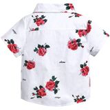 Summer Boys Print Short Sleeve Shirt + Shorts Set  Kid Size:110cm(White)