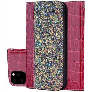 Krokodil textuur glitter poeder horizontale Flip lederen draagtas met kaartsleuven & houder voor iPhone 11 (rode wijn)