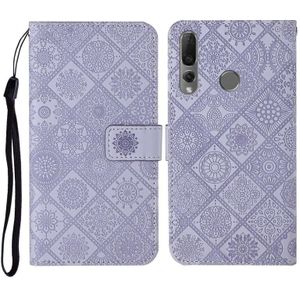 For Huawei P Smart Z / Y9 Prime 2019 Ethnic Style Embossed Pattern Horizontal Flip Leather Case with Holder & Card Slots & Wallet & Lanyard(Purple)