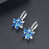 Cute Romantic Lovely Clear Stone Flower Shape Convenient Simple Stud Copper Cubic Zirconia Earrings(Blue)