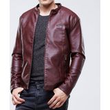 Men Slim-fit Washed PU Leather Jacket (Color:Red Size:L)