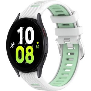 Voor Samsung Galaxy Watch5 44 mm 20 mm sport tweekleurige stalen gesp siliconen horlogeband (wit + groenblauw)