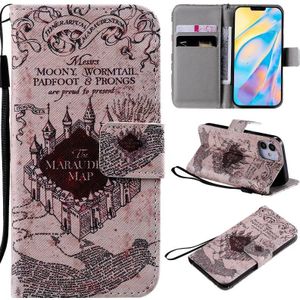 Painting Horizontal Flip Leather Case with Holder & Card Slot & Lanyard For iPhone 12 mini(Castle)