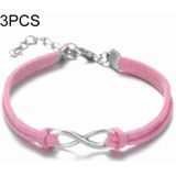 3 PCS Women Fashion Symbol Word 8 Twine Bracelets( pink)