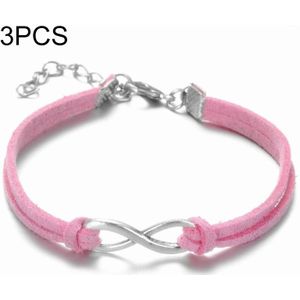 3 PCS Women Fashion Symbol Word 8 Twine Bracelets( pink)