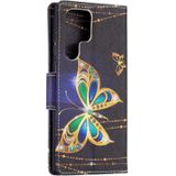 Voor Samsung Galaxy S22 Ultra 5G Gekleurde Tekening Patroon Horizontale Flip Phone Lederen Case met Houder & Card Slots & Portemonnee (Big Butterfly)