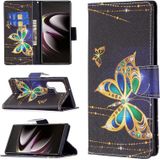 Voor Samsung Galaxy S22 Ultra 5G Gekleurde Tekening Patroon Horizontale Flip Phone Lederen Case met Houder & Card Slots & Portemonnee (Big Butterfly)