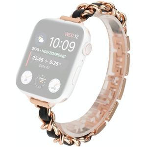 Small Waist Stainless Steel Strap Watchband For Apple Watch Series 6 & SE & 5 & 4 40mm / 3 & 2 & 1 38mm(Rose Gold Black)