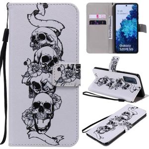 Voor Samsung Galaxy S20 FE geschilderd patroon horizontale flip lederen geval  met portemonnee & houder & kaart slots & lanyard (schedel)