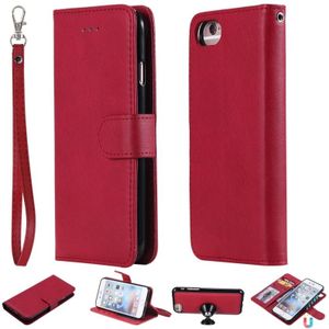 For iPhone 6 / 7 / 8 Solid Color Horizontal Flip Protective Case with Holder & Card Slots & Wallet & Photo Frame & Lanyard(Red)