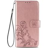 For Samsung Galaxy A32 4G Four-leaf Clasp Embossed Buckle Mobile Phone Protection Leather Case with Lanyard & Card Slot & Wallet & Bracket Function(Rose Gold)