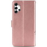 For Samsung Galaxy A32 4G Four-leaf Clasp Embossed Buckle Mobile Phone Protection Leather Case with Lanyard & Card Slot & Wallet & Bracket Function(Rose Gold)