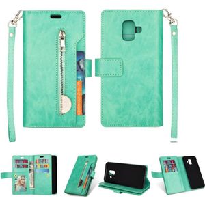 For Samsung Galaxy A6 (2018) Multifunctional Zipper Horizontal Flip Leather Case with Holder & Wallet & 9 Card Slots & Lanyard(Mint Green)
