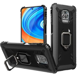 For Xiaomi Redmi Note 9S Carbon Fiber Protective Case with 360 Degree Rotating Ring Holder(Black)