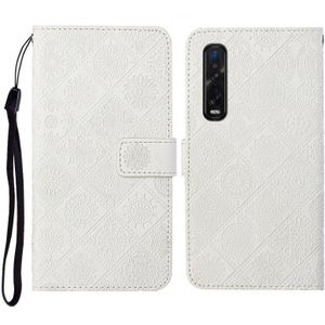 For OPPO Find X2 Pro Ethnic Style Embossed Pattern Horizontal Flip Leather Case with Holder & Card Slots & Wallet & Lanyard(White)