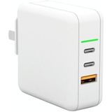 65W USB Ports x 1 + Type-C Port x 2 GaN Portable Mini Fast Charger Travel Charger with UK & US & EU Plug Set (White)