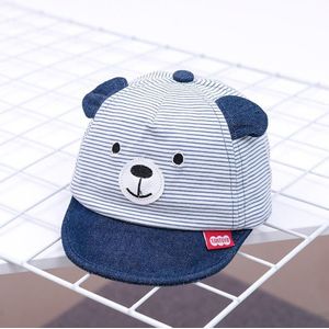 MZ7230 Bear Striped Pattern Soft Brim Caps Baby Cartoon Cotton Hats  Size: 46cm Adjustable(Navy)