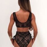 Lace High Waist Bikini Set Sexy Women Push Up Bra Bandage Triangle Swimwear  Size:S(Black)
